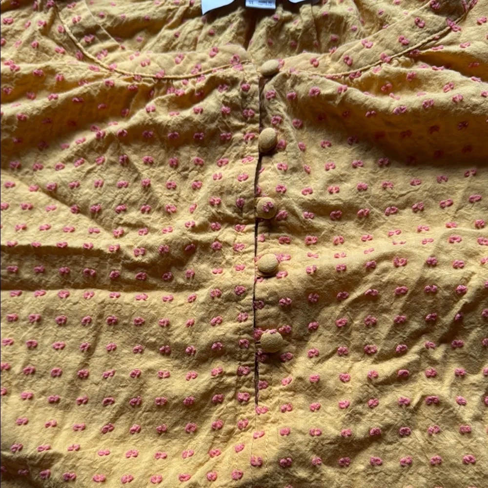 LOFT XL Gold Puff Sleeve Blouse Relaxed Fit